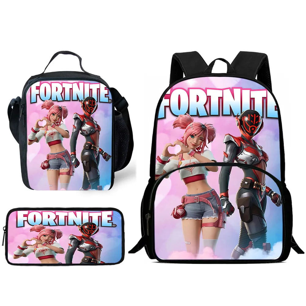Hot Game Child Backpacks Lunch Bag Pencil Case Pupil Large Capacity School Bags Design-F-FortniteS For Boy Girl Best Gift