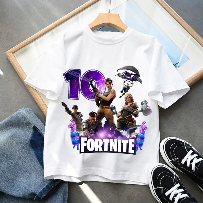 Fortnites Children Birthday Number T Shirt Girls Boys Summer Clothes Baby Cotton Tee Shirts Party Short Sleeve Tops Toddler Gift