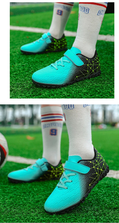 Vyriški futbolo bateliai, mergaičių futbolo bateliai su spygliais, lauko rungtynėms ir treniruotėms skirti sportiniai futbolo bateliai su ilgais spygliais, patogūs, kvėpuojantys, berniukams, neslystantys