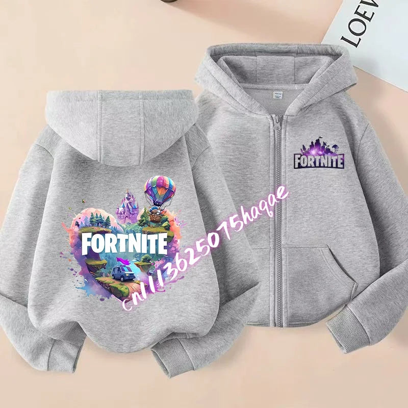 Fortnites Kids Zipper Hooded Coats Anime Fortress Night Sweatshirts Game Spring Autumn Hoodies Sportwear Children Clothes Gift