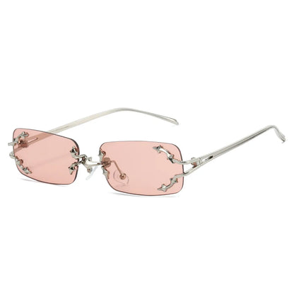 Y2K Rimless Square Star Sunglasses for Women Fashion Vintage Silver Hip Hop Driving UV400 Eyewear Alloy Frame Outdoor Men Punk