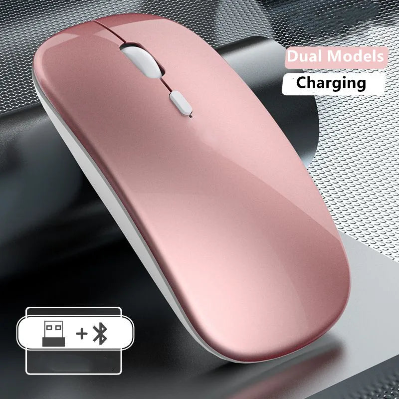 Ratón inalámbrico recargable de doble modo, compatible con Bluetooth y USB 2.4G, para ordenador, portátil, iPad, tablet y notebook, ratón gaming
