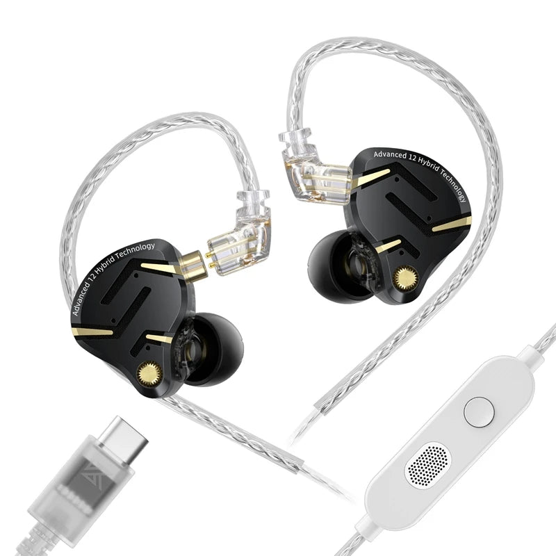 Auriculares IEM Híbridos KZ ZS12 PRO 2 – Auriculares Gaming HiFi com Fio, Graves Potentes e Drivers Superlineares
