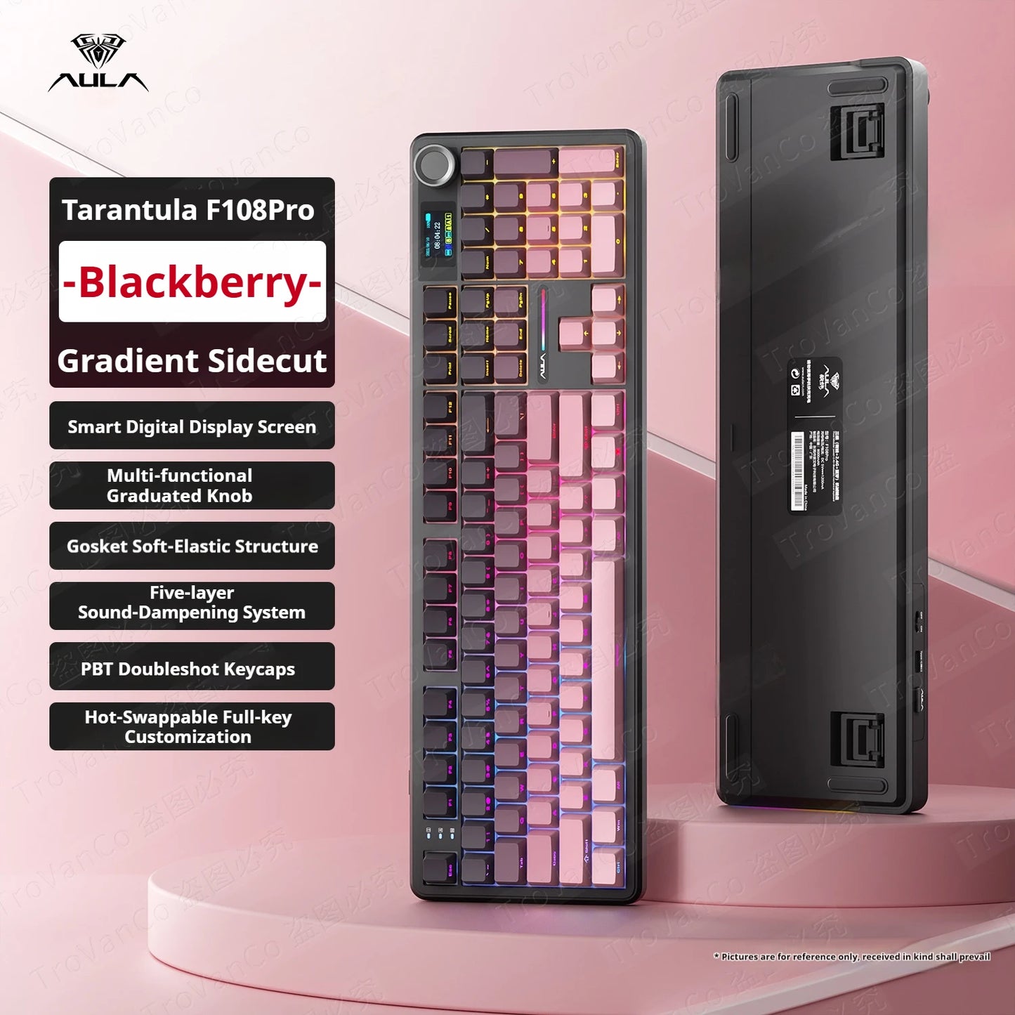 AULA F108 Pro mechanical keyboard 100& layout Bluetooth 2.4G wired gaming keyboard With hot-swappable gasket structure RGB light