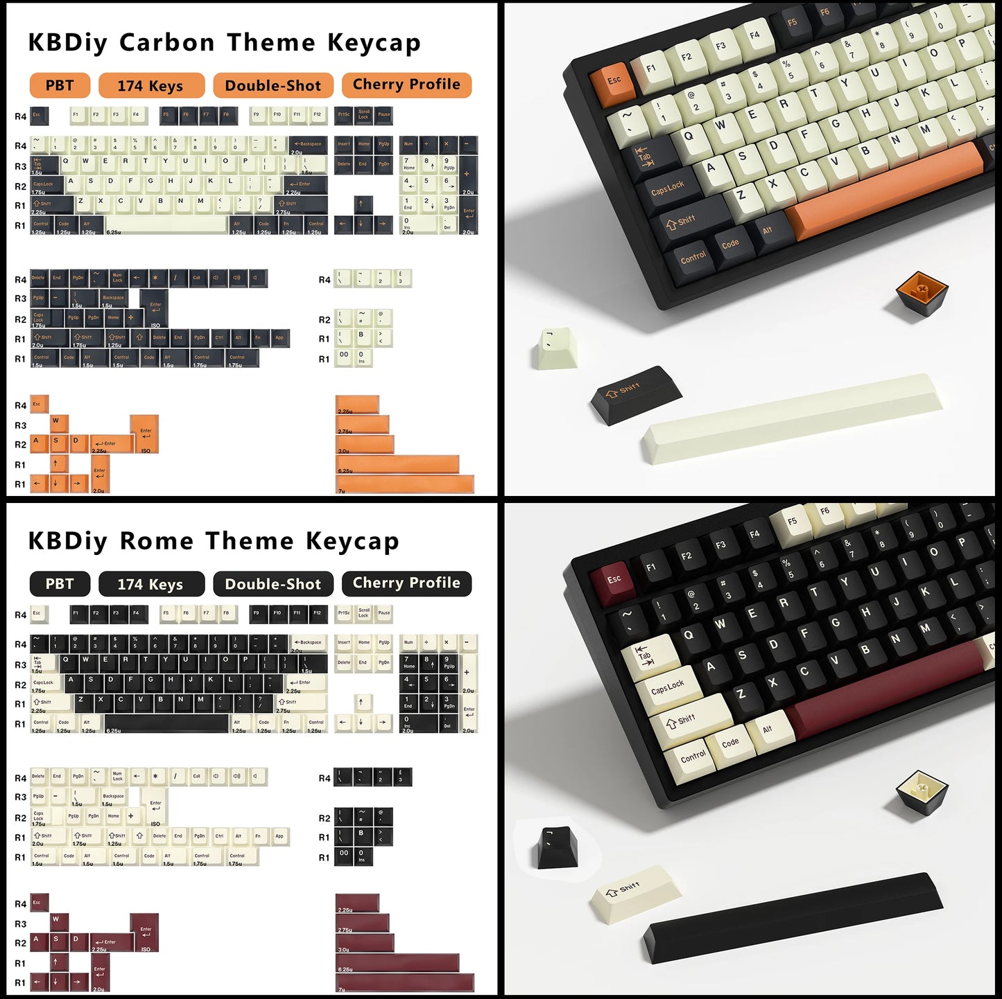 KBDiy 174 Tasten/Set PBT GMK Apollo Tastenkappen, Double-Shot, minimalistisches ISO-Cherry-Profil, für mechanische Gaming-Tastaturen, Tastenkappen für MX