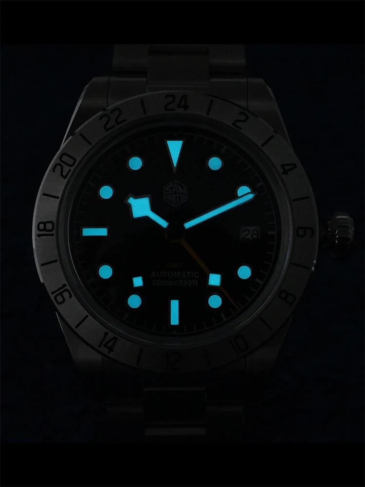 Relógio mecânico automático San Martin New 39mm NH34 BB GMT, relógio desportivo, safira, luminoso, impermeável 100m, para homem, Relogio SN0054