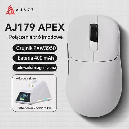 Ratón gaming AJAZZ AJ179 APEX con base de pantalla a color, carga magnética, alta frecuencia de 8000Hz, trimodo (PAW3950), para diestros