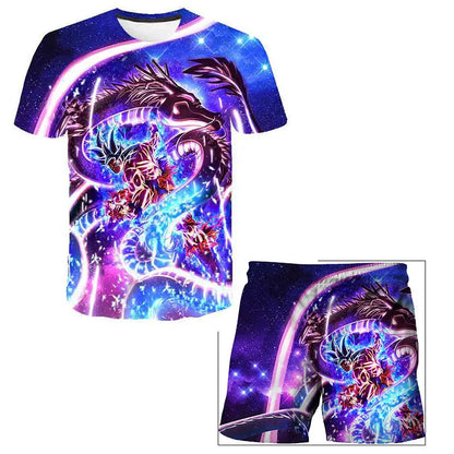 Japanese cartoon Dragon Ball Z T-shirt children's top T-shirt shorts two-piece set for summer boys T-shirt+shorts beach pants