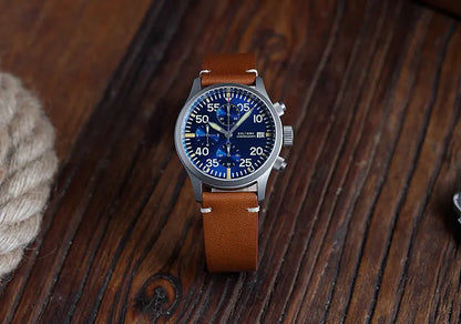 Baltany Quartz Chronograph S5045 Sunburst Blue Dial VK67 100M Stainless Steel Calendar Window Sapphire Vintage Military Watches