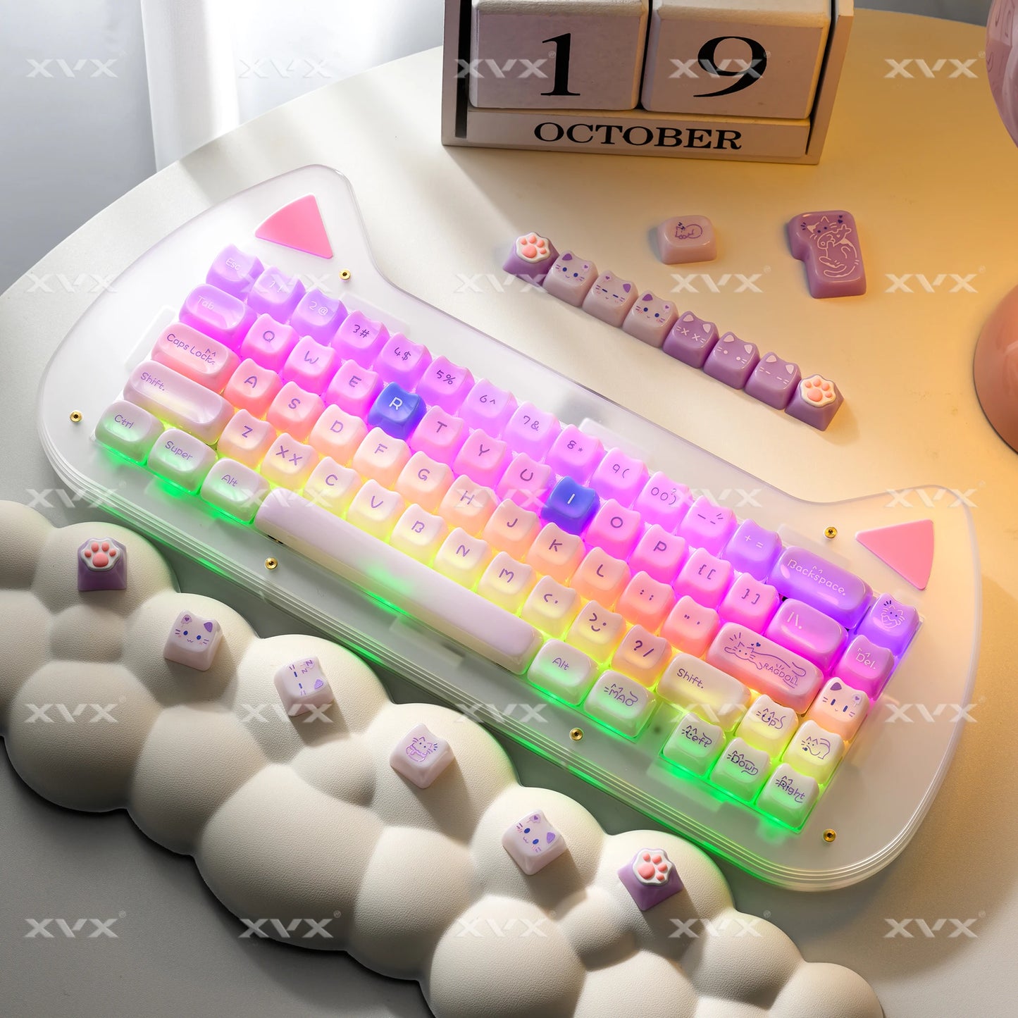 XVX 148 Keys Cat Theme Keycaps MAO Profile Key Cap Korean Glossy Cute Keycap for Keyboard 61 64 68 78 87 96 98 104 108