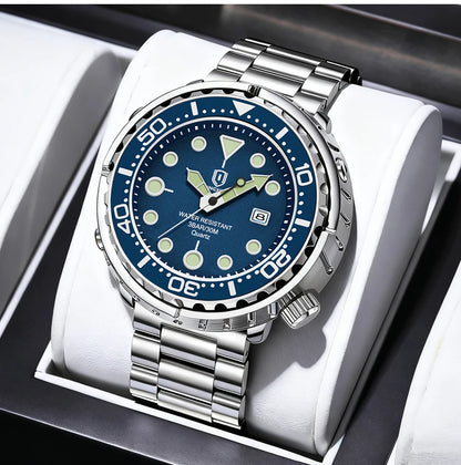 QINGXIYA Mens Watches Fashion Waterproof Luminous Date Rotating Dial High Quality Stainless Steel Luxury Brand Men Quartz Watch