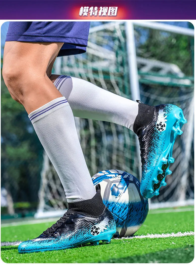 Uomo Donna Scarpe da calcio alte Antiscivolo Sneakers da calcio Traspiranti Scarpe da allenamento per futsal Scarpe da calcio da esterno su erba con tacchetti alla caviglia