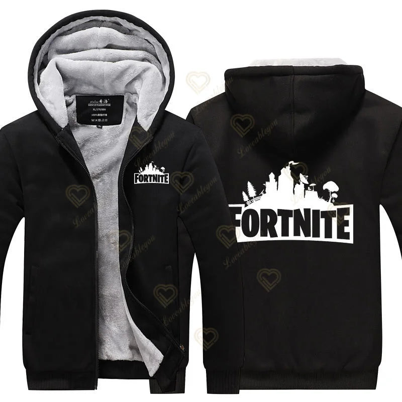 New Arrival Fortnite Men Cool Sweatshirt Battle Game Coat Winter Thick Fleece Warm Zipper Harajuku Hoodie Streetwear