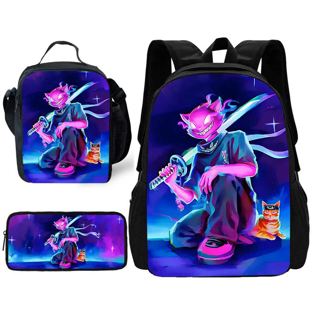 Hot Game Child School Backpack with Lunch Bags, Design-F-FortniteS Pencil Bags, School Bags for Boys Girls Best Gift