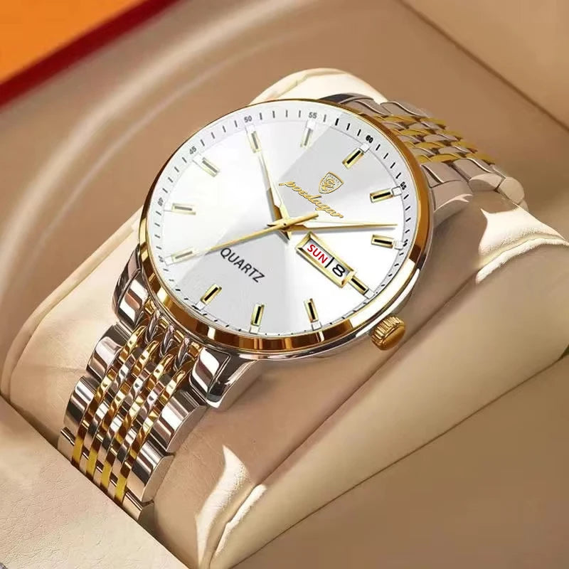 Ceas de mână pentru bărbați POEDAGAR Business Quartz, oțel inoxidabil, rezistent la apă, dată luminoasă, ceas de mână de lux casual pentru bărbați