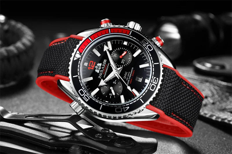Classic Luxury Men Automatic Watch Multifunction Mechanical Wristwatch Rubber Strap Waterproof Week Date Watches Reloj Hombre