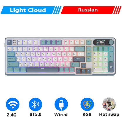 Clavier mécanique RK ROYAL KLUDGE S98 avec écran TFT en surface, 98 touches, RGB, BT 5.0/2,4 GHz/USB-C, clavier gaming sans fil, remplaçable à chaud