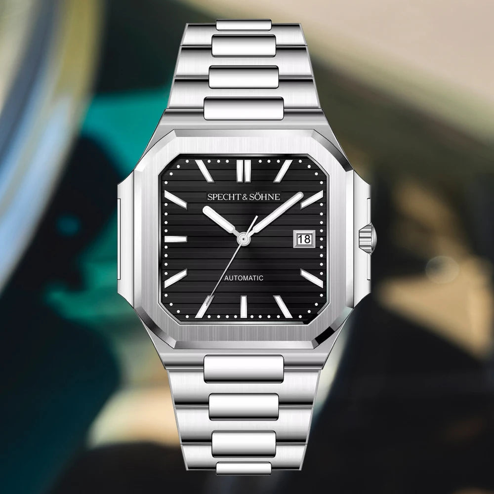 2025 Specht & Söhne Men's Classic Cubic Automatic Mechanical Watch 50M Waterproof Luminous Sapphire Crystal Reloj Hombre 41MM