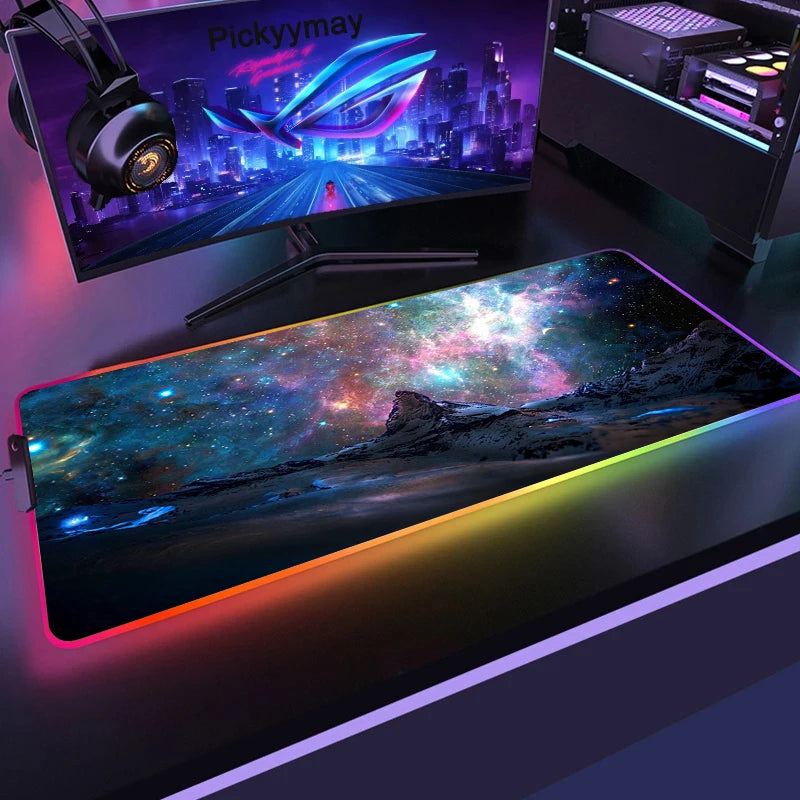 Velká RGB herní podložka pod myš, LED podložka pod myš pro hráče, podložka na stůl k PC, RGB podložka pod klávesnici XXL 90x40cm