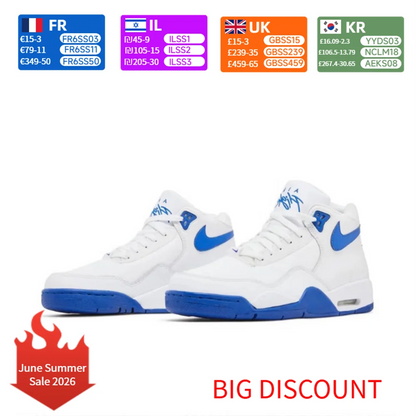 Nike Flight Legacy – bekväma och mångsidiga retro-basketskor i mellanhög modell för herrar, vit/blå, BQ4212-103