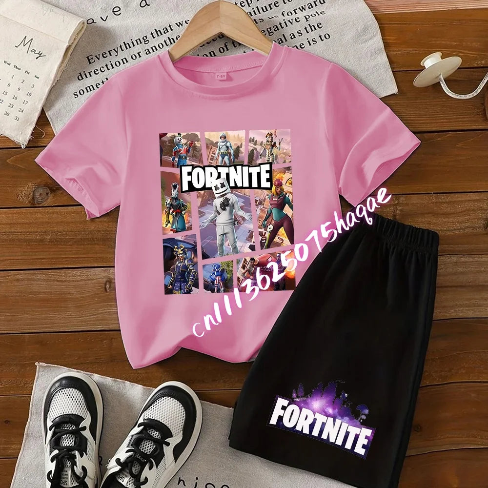 Fortnite T-shirt and Shorts for Boys and Girls Tee Pants Set Summer 2pcs Children Clothing Tops T-shirts Fortnite Print Tees Gift