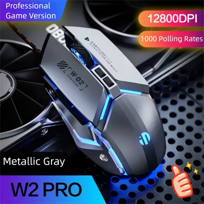 Mouse de gaming cu fir USB Inphic W2 a 2-a generație, clic silențios, stil metalic, 6 taste, programare macro, 8800DPI