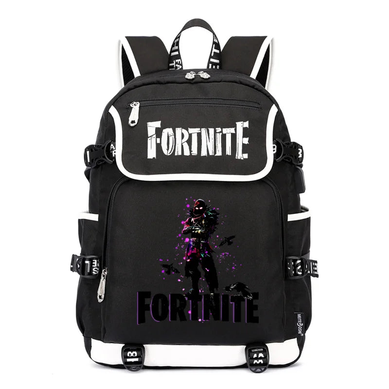 Mochila Fortnite de Grande Capacidade, Saco de Ombro Casual com Porta USB, Unissexo, Estilo Anime, para Estudantes, Nova Mala Escolar Elegante, Presente de Papelaria
