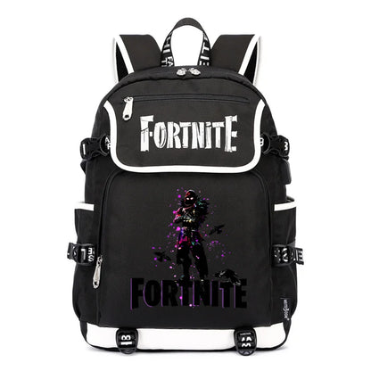 Mochila Fortnite de Grande Capacidade, Saco de Ombro Casual com Porta USB, Unissexo, Estilo Anime, para Estudantes, Nova Mala Escolar Elegante, Presente de Papelaria