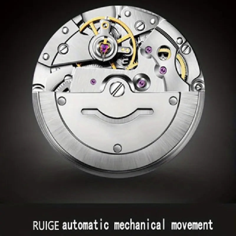 RUIGE Fashion Men's Fully Automatic Mechanical Watch Stainless Steel Calendar Men's Night Light Waterproof Versatile Watch