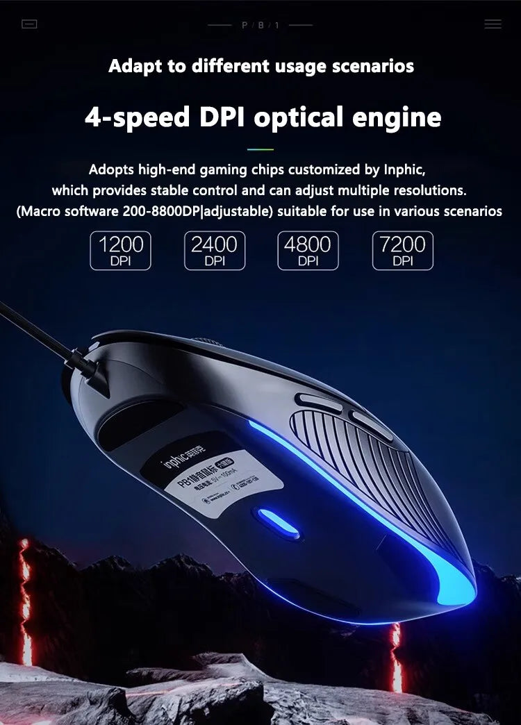 INPHIC B2 USB-Kabelmaus – leise Office- und Gaming-Maus für PCs und Laptops