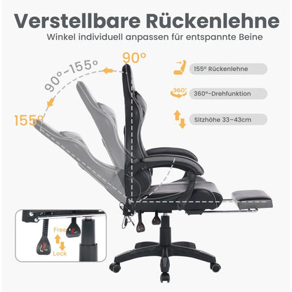 Ergonomic Gaming Chair 360° Reclining Office Chair with Footrest, Adjustable Height Racing Chair with Lumbar Support and Headrest