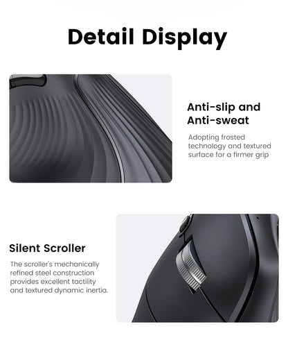 UGREEN Vertical Mouse Wireless Bluetooth 5.0 2.4G Ergonomic 4000DPI 6 Mute Buttons for MacBook Tablet Laptops Computer PC Mice
