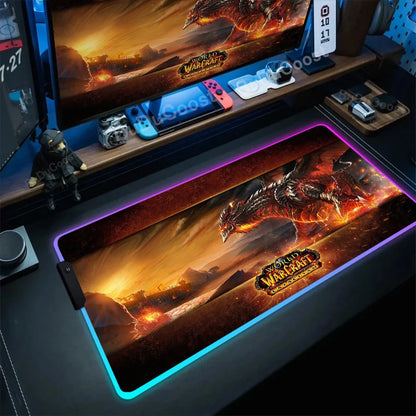 RGB Mouse Pad Game World Of Warcraft Large Table Pad Computer Accessories XXL Laptop Antislip Keyboard Pad LED Backlight Deskmat