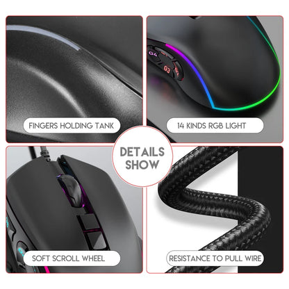 Mouse de birou pentru gaming cu fir 7200DPI, iluminare RGB, 6 niveluri DPI ajustabile/10 butoane programabile/buton de revenire la desktop