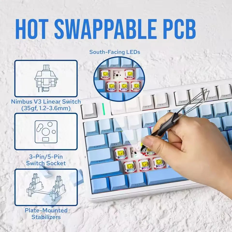 Teclado Mecânico Gaming E-sports AULA F99 Pro Três Modos RGB Hot Swappable 96% PBT Personalizado Sem Fios com Botão Medi