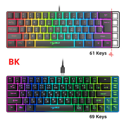 Teclado gaming coreano portátil HXSJ V200 de 68 teclas, 65%, com retroiluminação RGB, com fios, de membrana, para escritório, PC de secretária e computadores portáteis