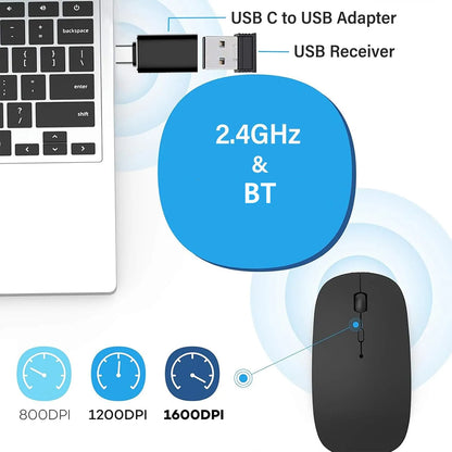 Ratón inalámbrico recargable de doble modo, compatible con Bluetooth y USB 2.4G, para ordenador, portátil, iPad, tablet y notebook, ratón gaming