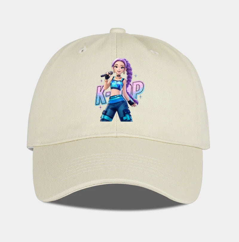K-POP Purple Hair Idol Cartoon Print Baseball Cap Men Women Y2K Streetwear  Adjustable Dad Hat Sun Hat