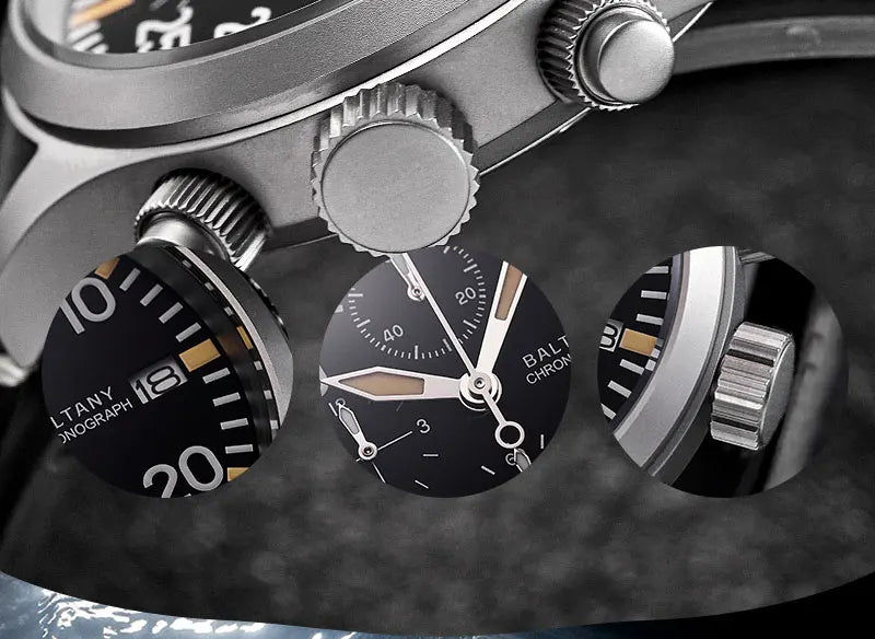Baltany Quartz Chronograph S5045 Sunburst Blue Dial VK67 100M Stainless Steel Calendar Window Sapphire Vintage Military Watches