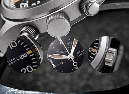 Baltany Quartz Chronograph S5045 Sunburst Blue Dial VK67 100M Stainless Steel Calendar Window Sapphire Vintage Military Watches