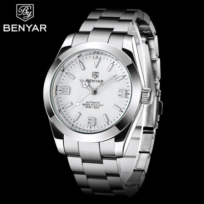 BENYAR Luxury Men Mechanical Wristwatches Stainless Steel Sports Men Automatic Watches 50ATM waterproof Clock