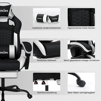 SUKIDA Ergonomic Racing Gaming Chair Adjustable Swivel with Headrest and Lumbar Support for Office and Gaming