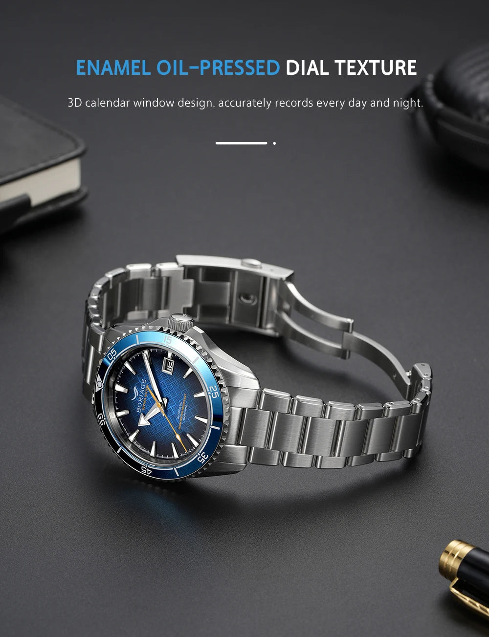 BORIAGE Fully automatic mechanical diving watch, 200m Water Resistance Miyuda 9015 movement men's watch