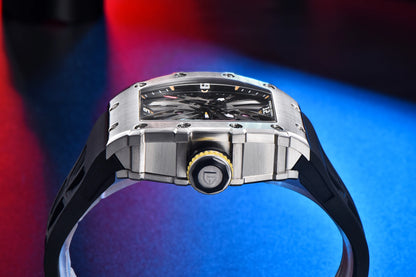 2026 Neue PAGANI DESIGN Herren-Quarzuhr VH65-Uhrwerk, Skeleton-Zifferblatt, 100M wasserdicht, sportliche rechteckige Uhr mit Saphirglas für Herren