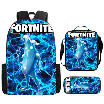 Fortnite Cartoon 3pcs Set, Large Capacity Suitable for Boys and Girls Aged 5-8, Includes Backpack, Dinner Bag, and  Pencil Case