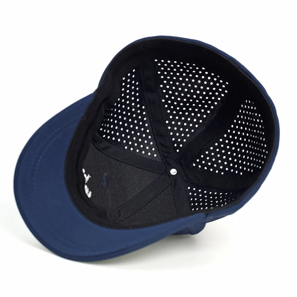 Baseballcap mit kurzem Mesh-Schirm, hinten geschlossen, für Damen und Herren, atmungsaktiv, Snapback-Cap, anliegender Dad Hat, verstellbar, einfarbig, im Trucker-Stil
