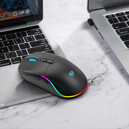 Mouse tri-mod 2.4G wireless/Bluetooth/cu fir, DPI reglabil pe 6 trepte, baterie 500mAh, iluminare RGB, mouse esports pentru gaming, macro și birou