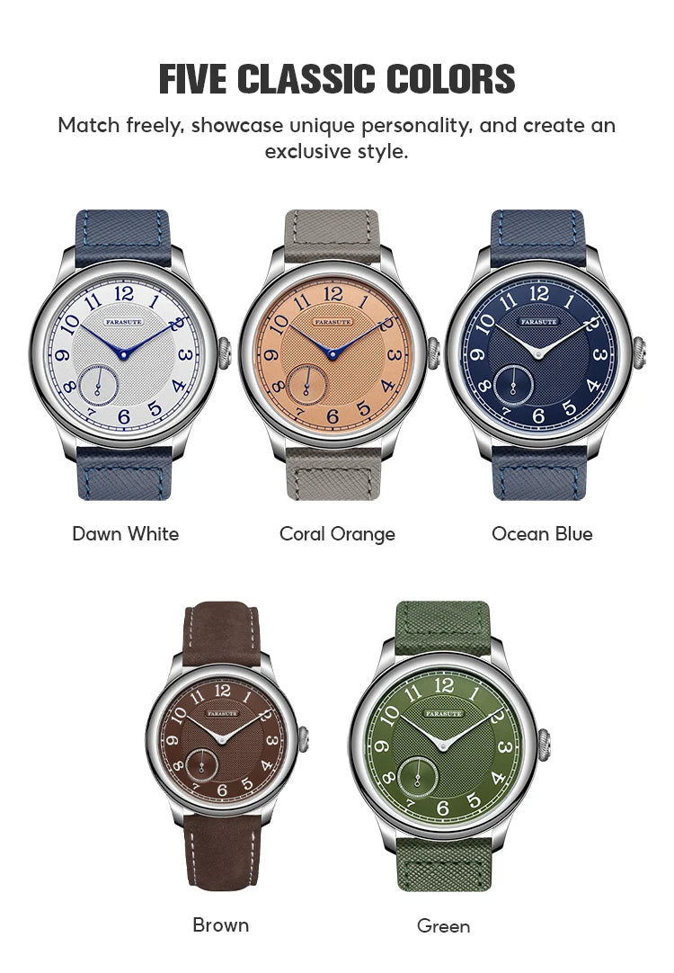FARASUTE NEW Machinery Men Watch Salmon Dial St17 Manual Mechanical Watch Small Second Vintage Bonklip Bracelet