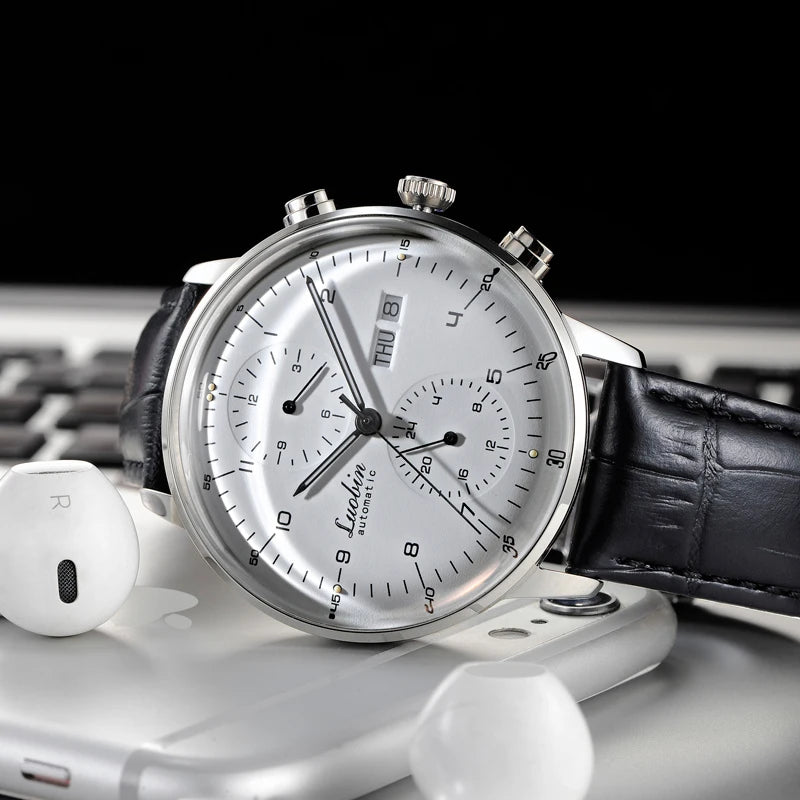 Men's Business Watch Mechanical Movement Multifunction Chronograph Stainless Steel Waterproof Automatic Calendar Sapphire