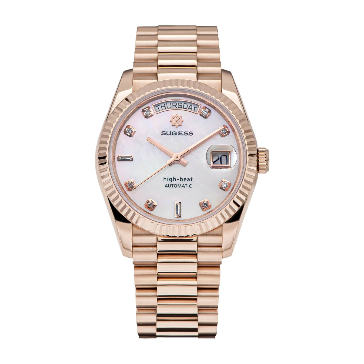 Sugess 36mm Mens of Watch Automatic Dandong Peacock SL3034 Day Movement Sapphire Glass 100m Waterproof Wristwatches MOP Date New